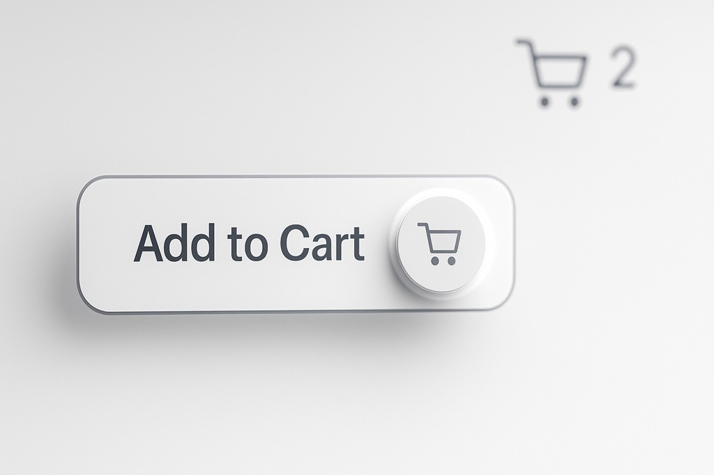 Close-up of an online Add to Cart button with a loading spinner and cart icon