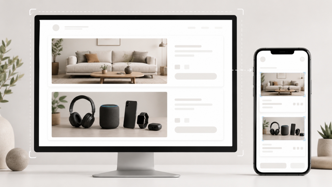 Desktop and mobile screens compare wide Shopify product images across responsive layouts